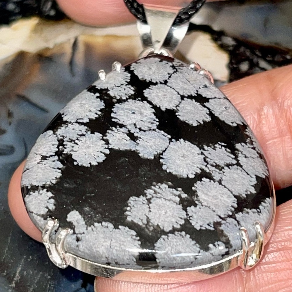 Snowflake Obsidian Earrings & Pendant 2”